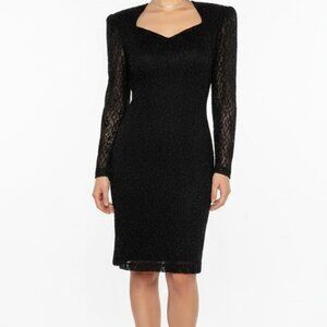 Vintage 90s Black Glittery Long Sleeve Mini Cocktail Dress